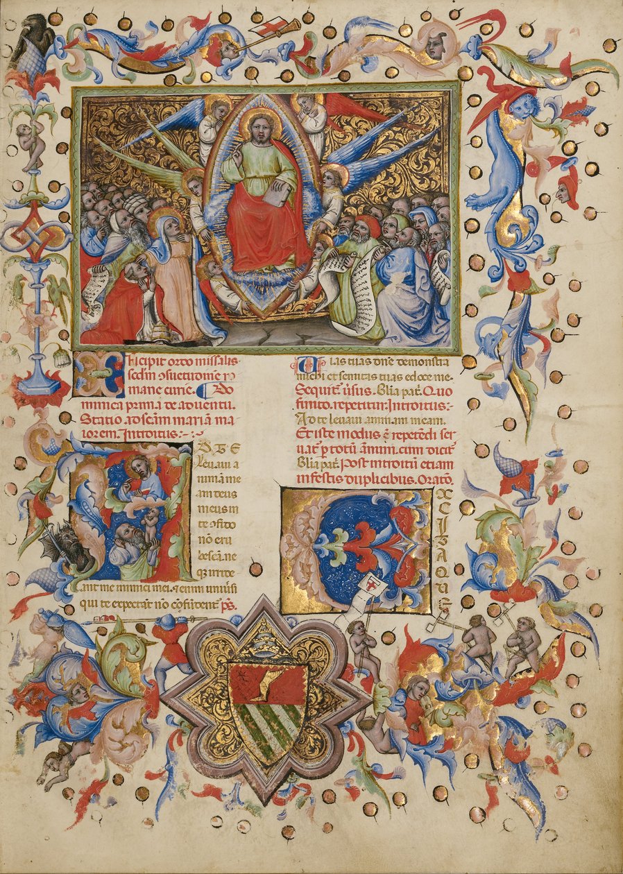 Kristus i Majestet; Initial A: En mann som løfter sin sjel til Gud av Master of the Brussels Initials