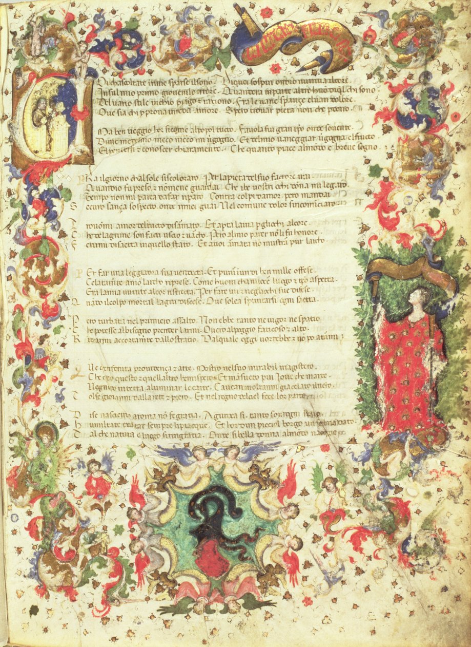Illustrert side fra triumfen av Petrarch (miniatyr) av Master of the Novella PD
