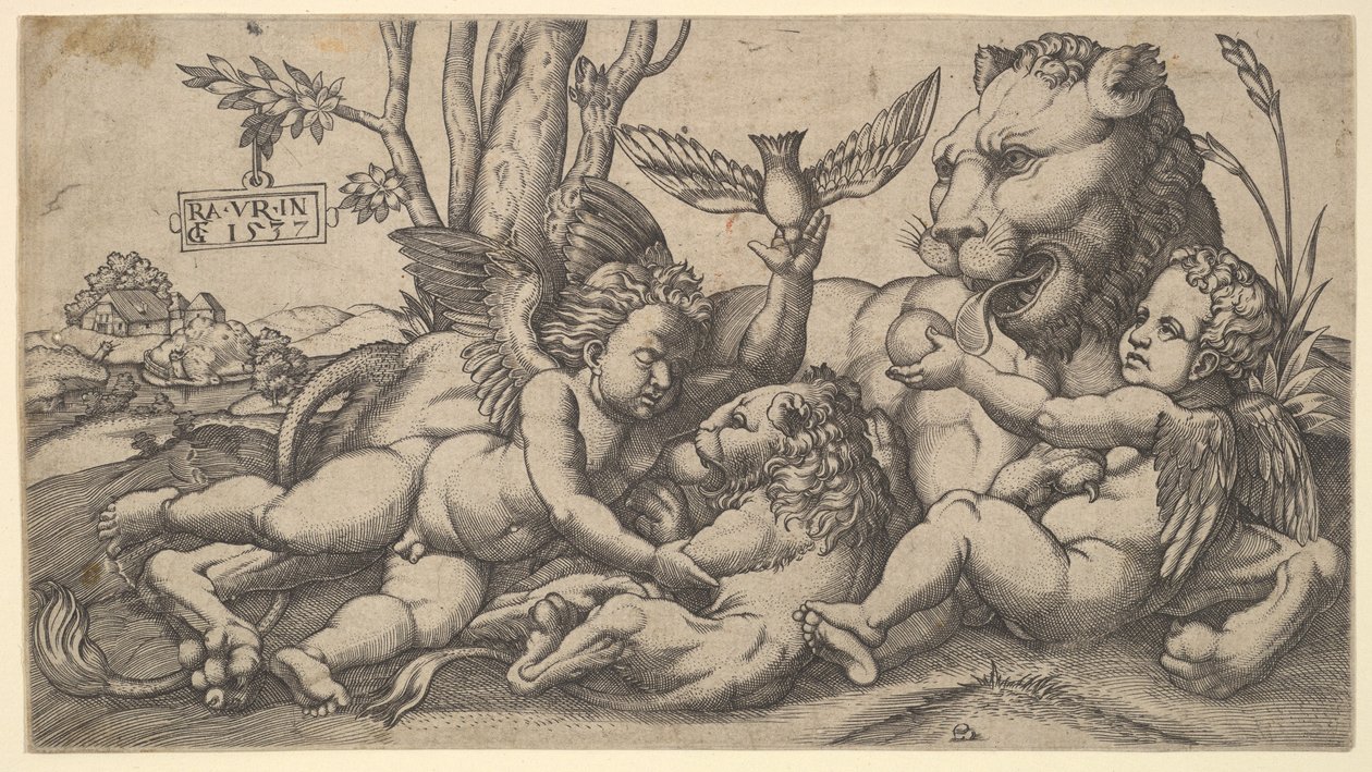 Putti og løver, 1547. av Master FG