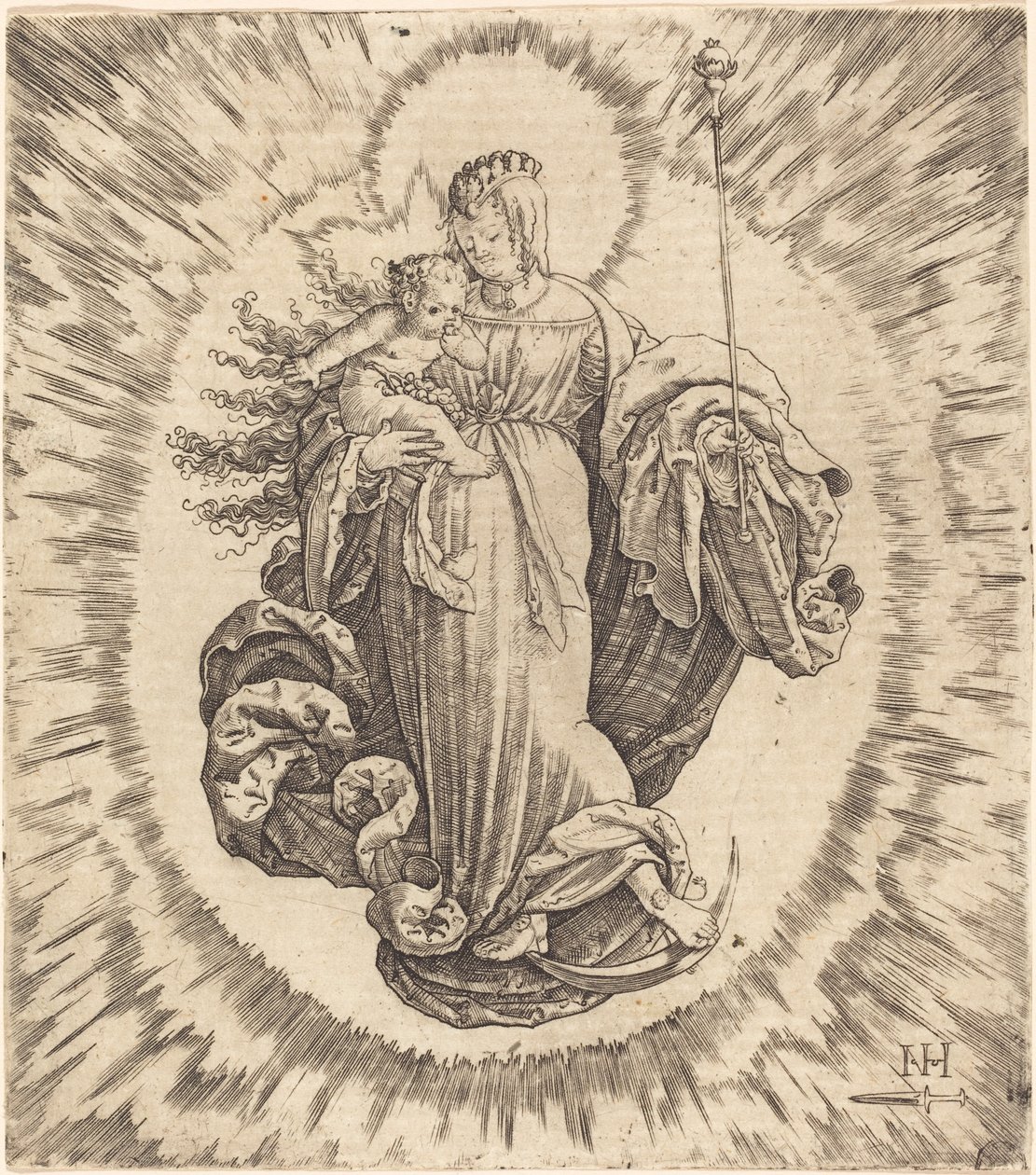 Madonna på en halvmåne av Master N.H. with the Dagger