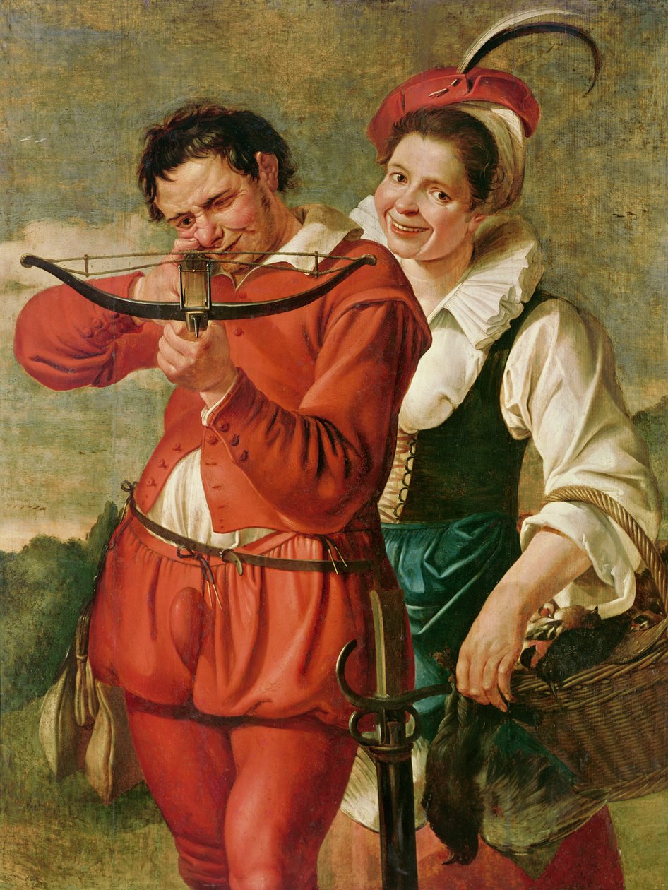 Kvinnen og armbrøstmannen, ca. 1610 av Master of Harlem