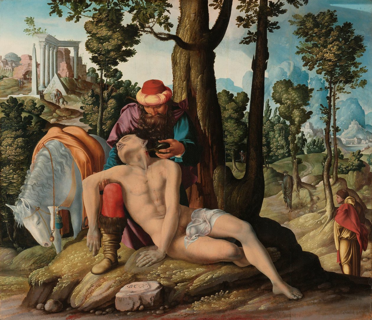 Den barmhjertige samaritan av Master of the Good Samaritan