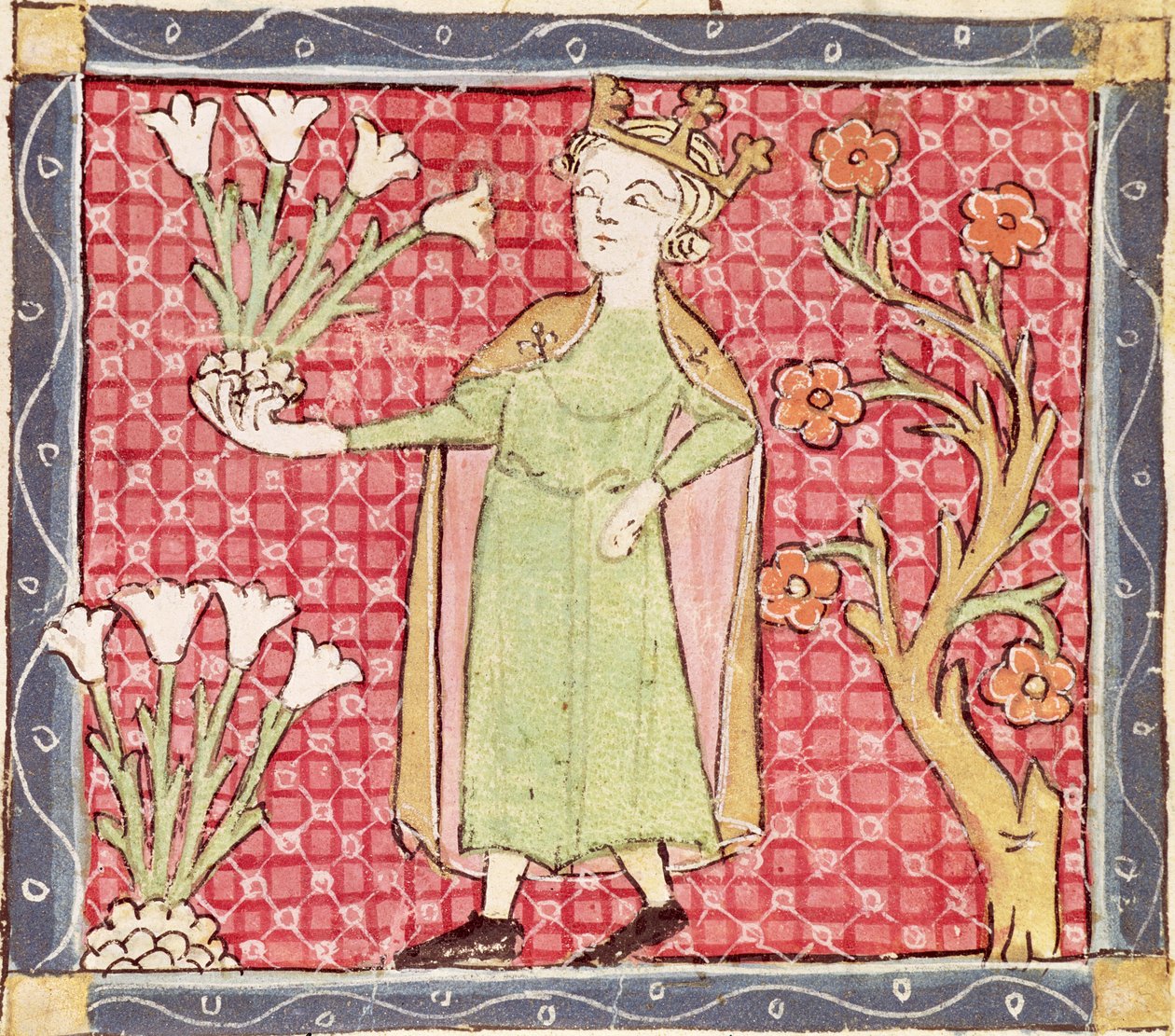 Fol.58v april: Plukke blomster av Matfre Ermengaut