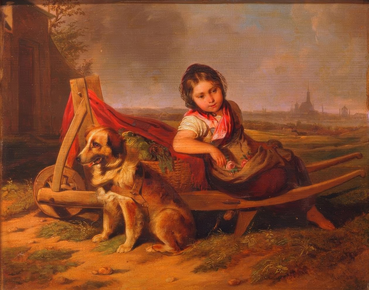 Jente med hund foran Wien av Mathias Ranftl