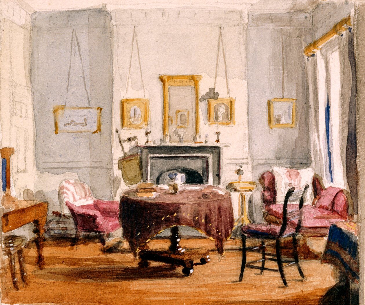 The Drawing Room at 59 Seymour Street, ca. 1850 (wc på papir) av Matilda Sharpe