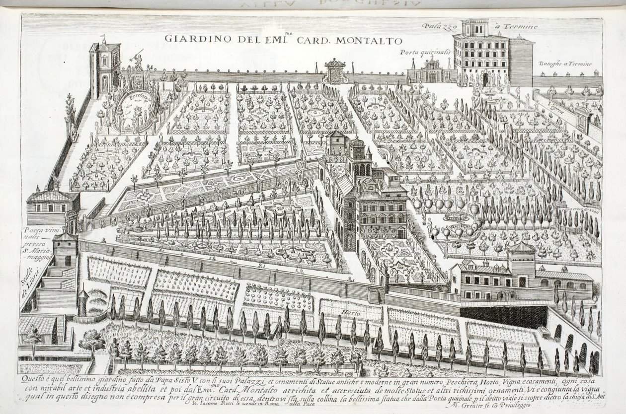 Utsikt over hagen til kardinal Montalto, ca. 1620 av Matthaus Greuter