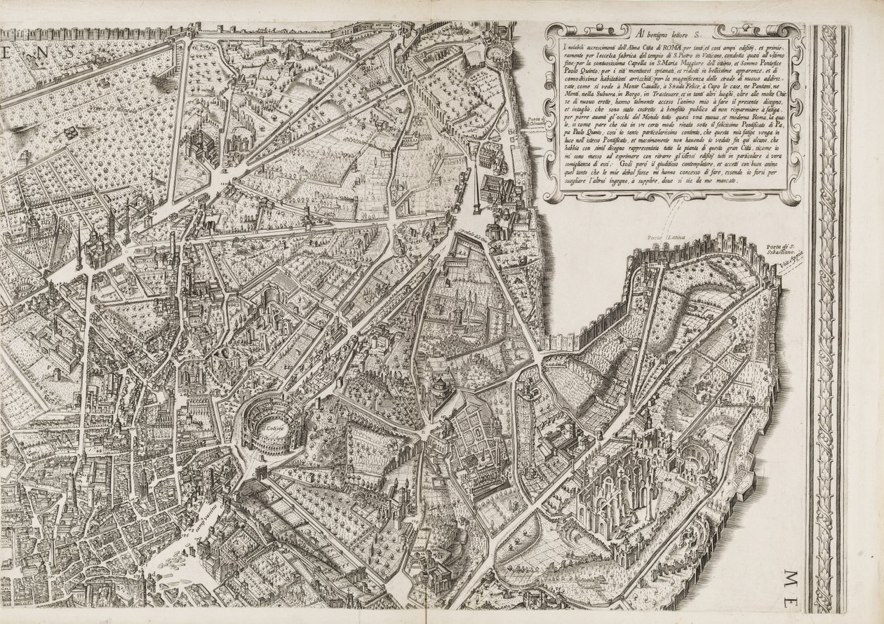 Kart over Roma, øvre høyre del av Matthaus Greuter