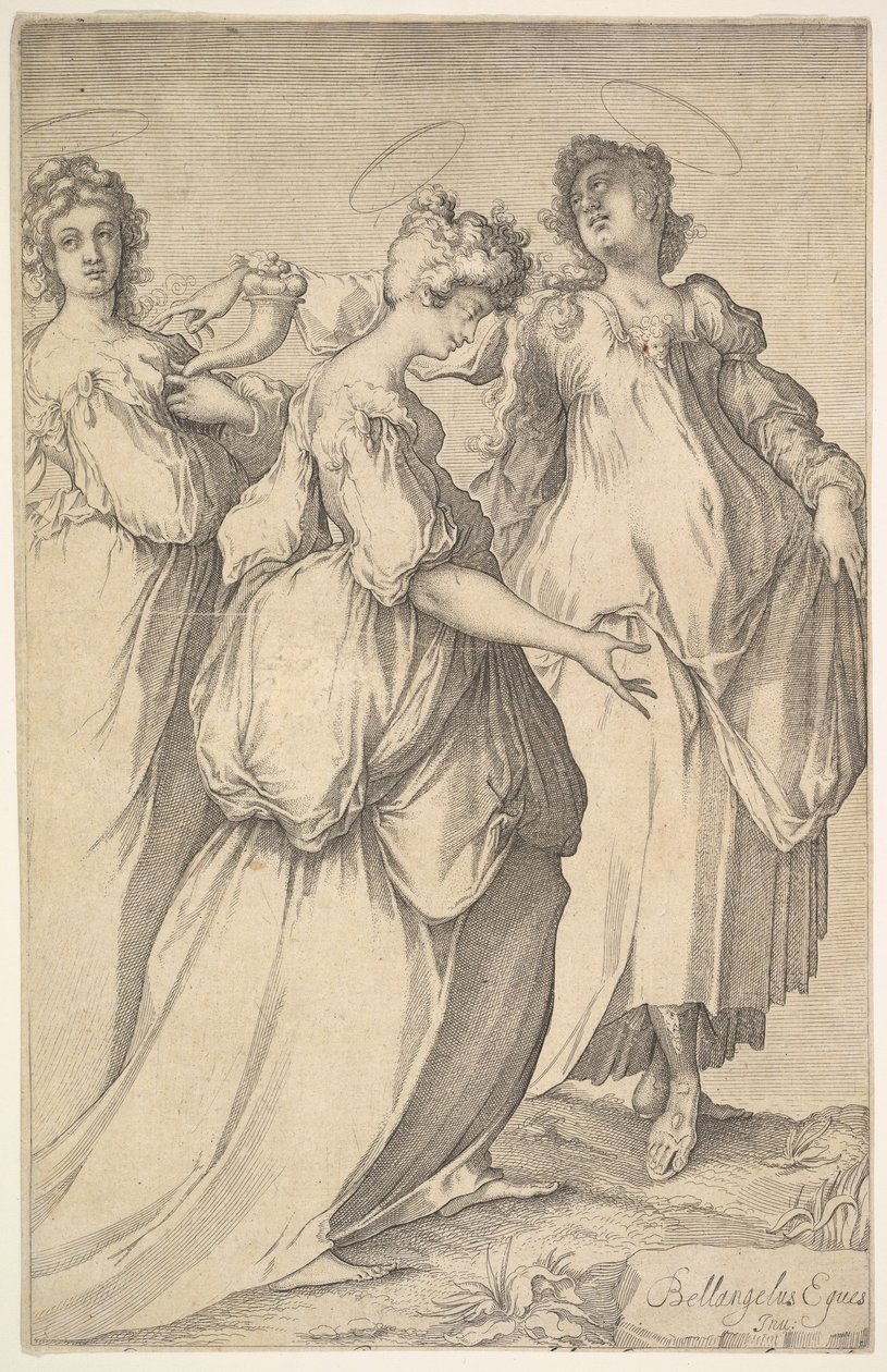 Tre haloed kvinnelige figurer, ca. 1610-50. av Matthaus Merian
