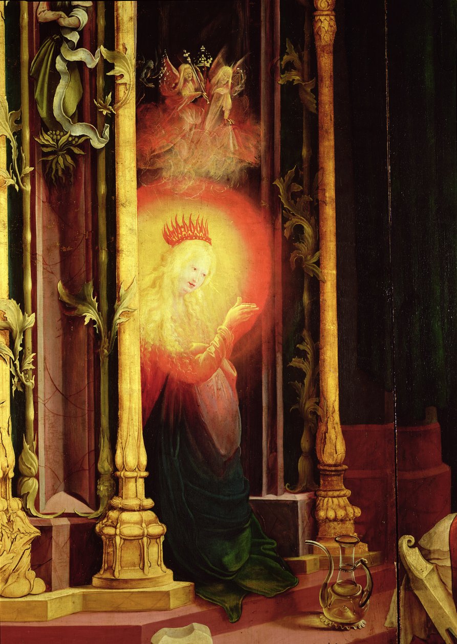 The Virgin Illuminated, detalj fra Englekonserten fra Isenheim-altertavlen, ca. 1512-16 av Matthias Grünewald