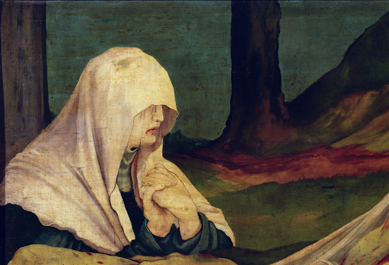 Jomfru ved gravleggingen fra Isenheim-altertavlen, ca. 1512-16 av Matthias Grünewald