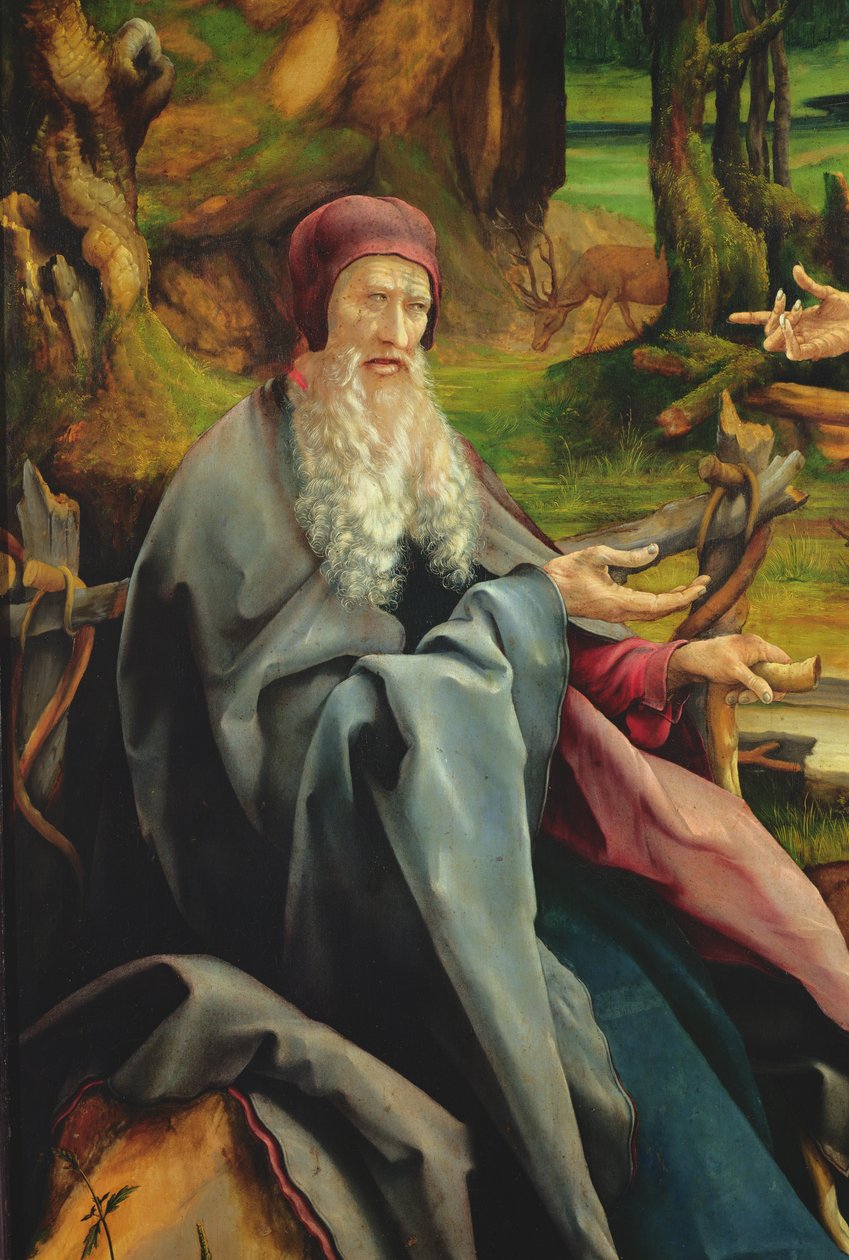 Besøk av Saint Anthony til Saint Paul eremitten, detalj fra Isenheim altertavle, ca. 1512-16 (olje på tre) av Matthias Grünewald