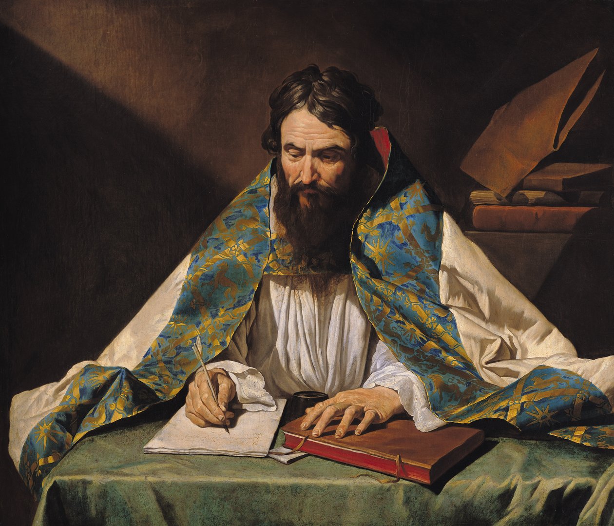 St. Ambrosius (339-97), ca. 1633-39 av Matthias Stomer