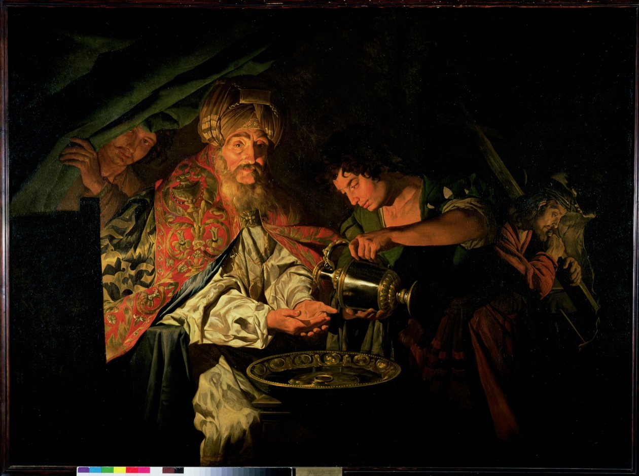 Pilatus vasker hendene av Matthias Stomer