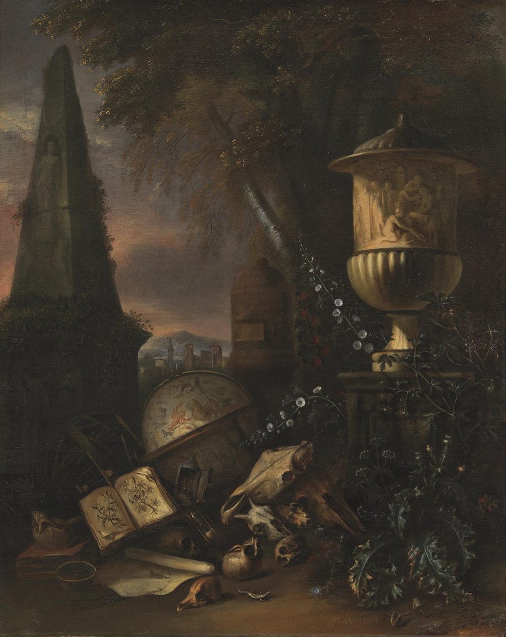 Vanitas. Stilleben i et landskap av Matthias Withoos