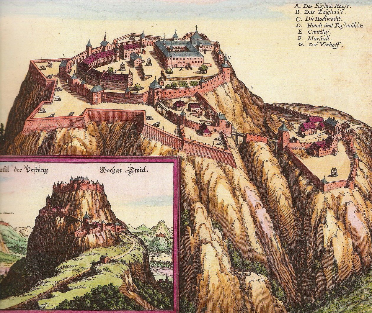 Castle Hohentwiel i Sør -Tyskland, nær Bodensjøen. av Matthaus the Elder Merian