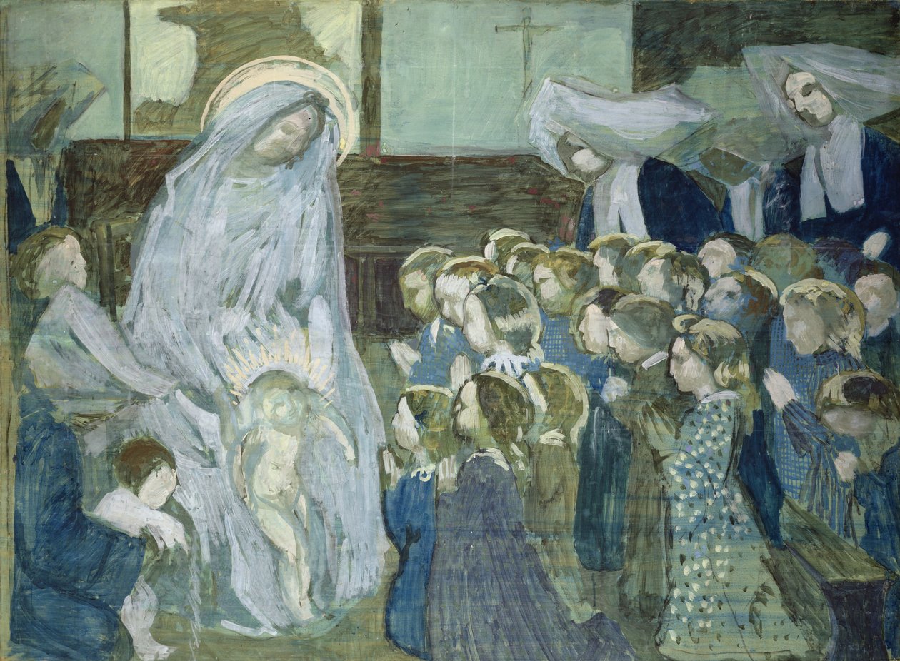 Skisse av jomfruen på skolen, 1903 (olje og kull på papir) av Maurice Denis