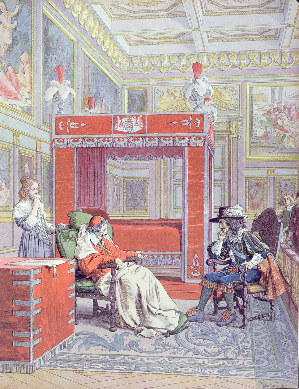 Døden til Armand-Jean du Plessis, kardinal Richelieu (1585-1642), illustrasjon fra Richelieus liv av Theodore Camu, 1910 av Maurice Leloir