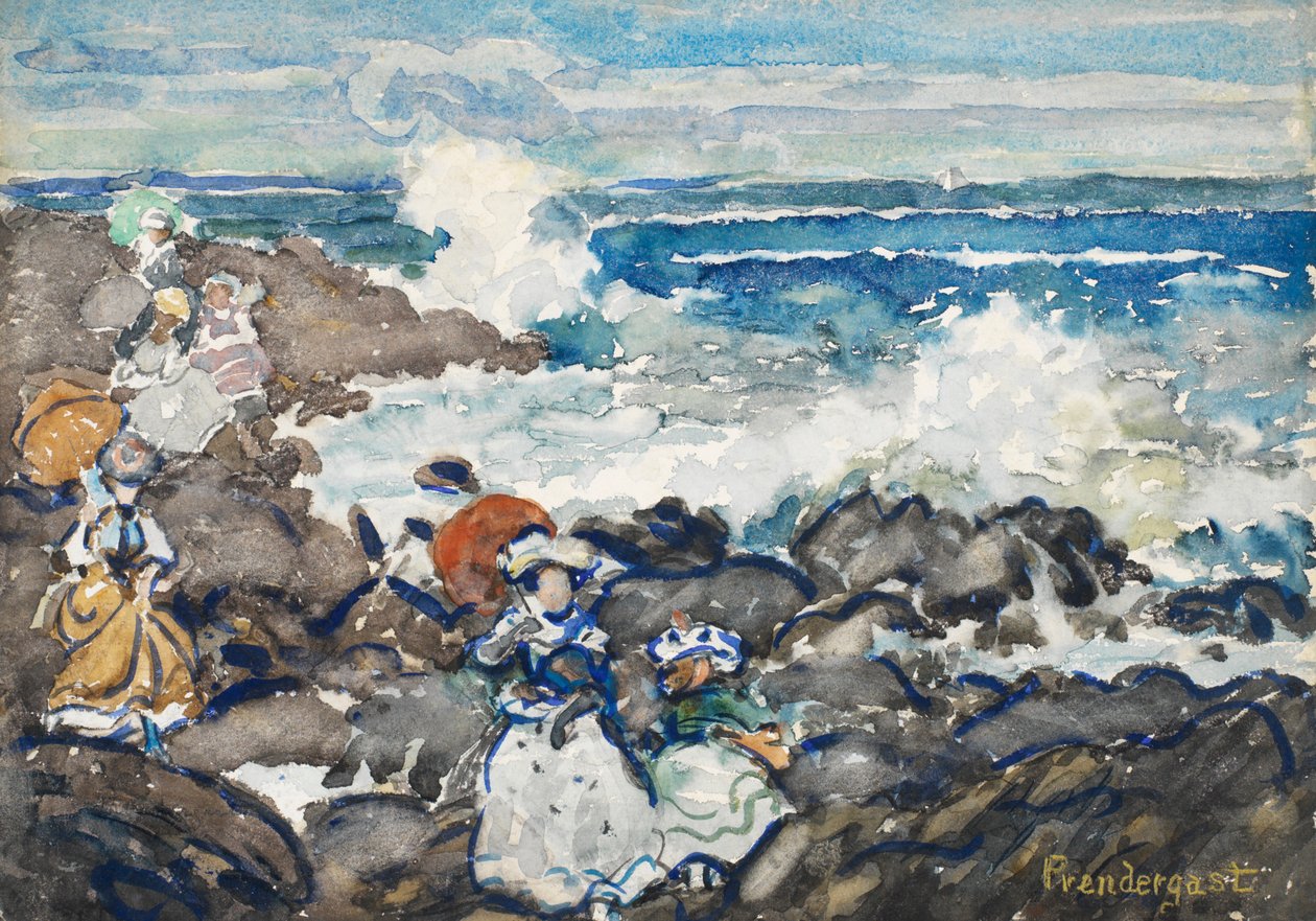 Bergarter, bølger og figurer av Maurice Brazil Prendergast