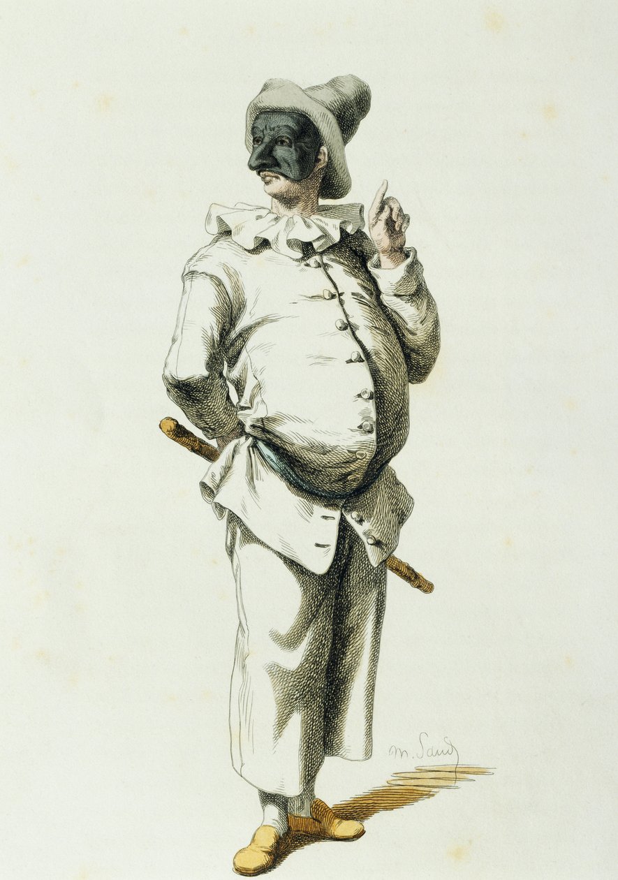 Pulcinella i 1700, av Maurice Sand (1823-1889) av Maurice Sand