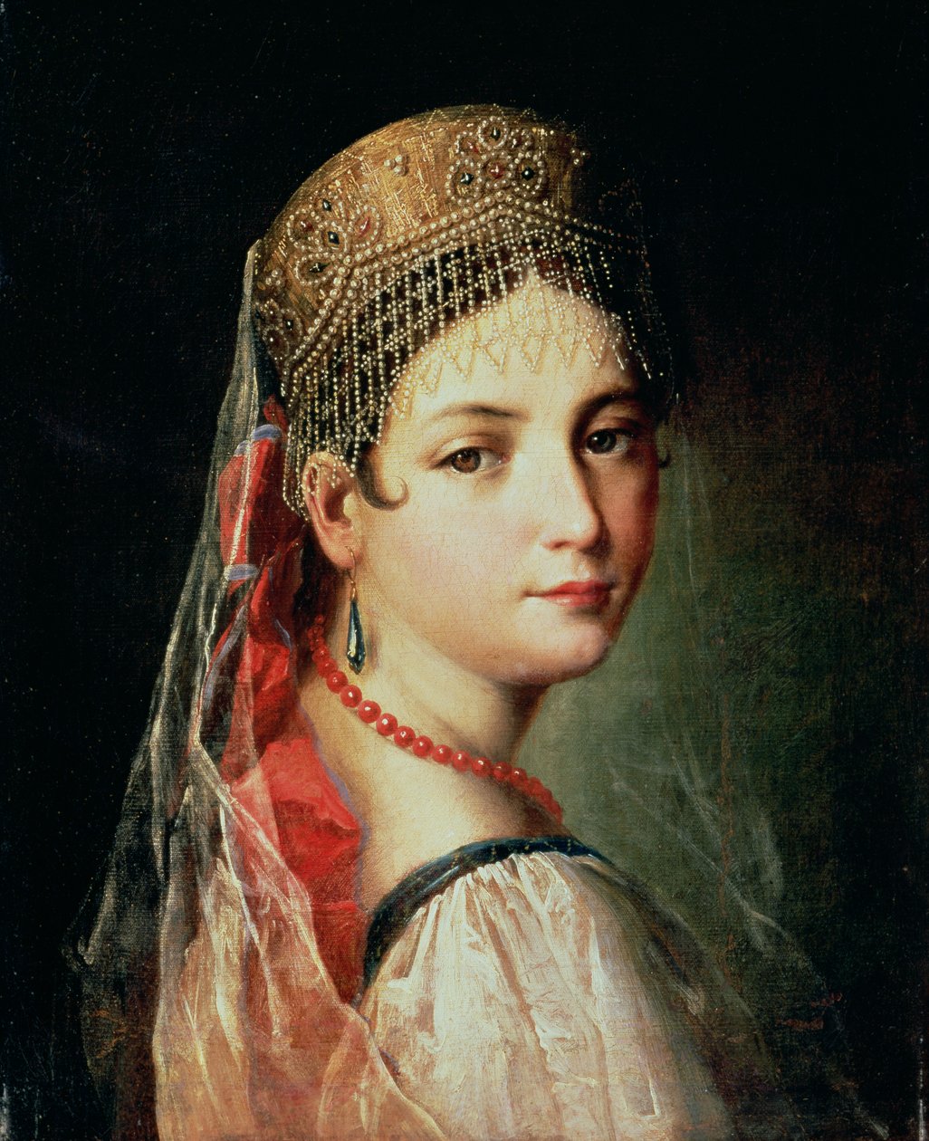 Portrett av en ung jente i Sarafan og Kokoshnik, 1820-tallet av Mauro Gandolfi