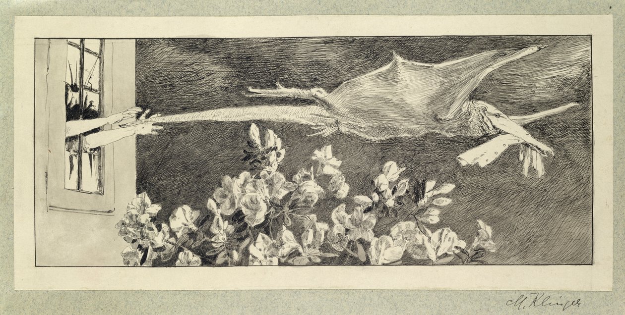 The Seizure, fra "Paraphrase on the Discovery of a Glove", pub. 1881, 1878 (indisk blekkvask og penn på papir) av Max Klinger