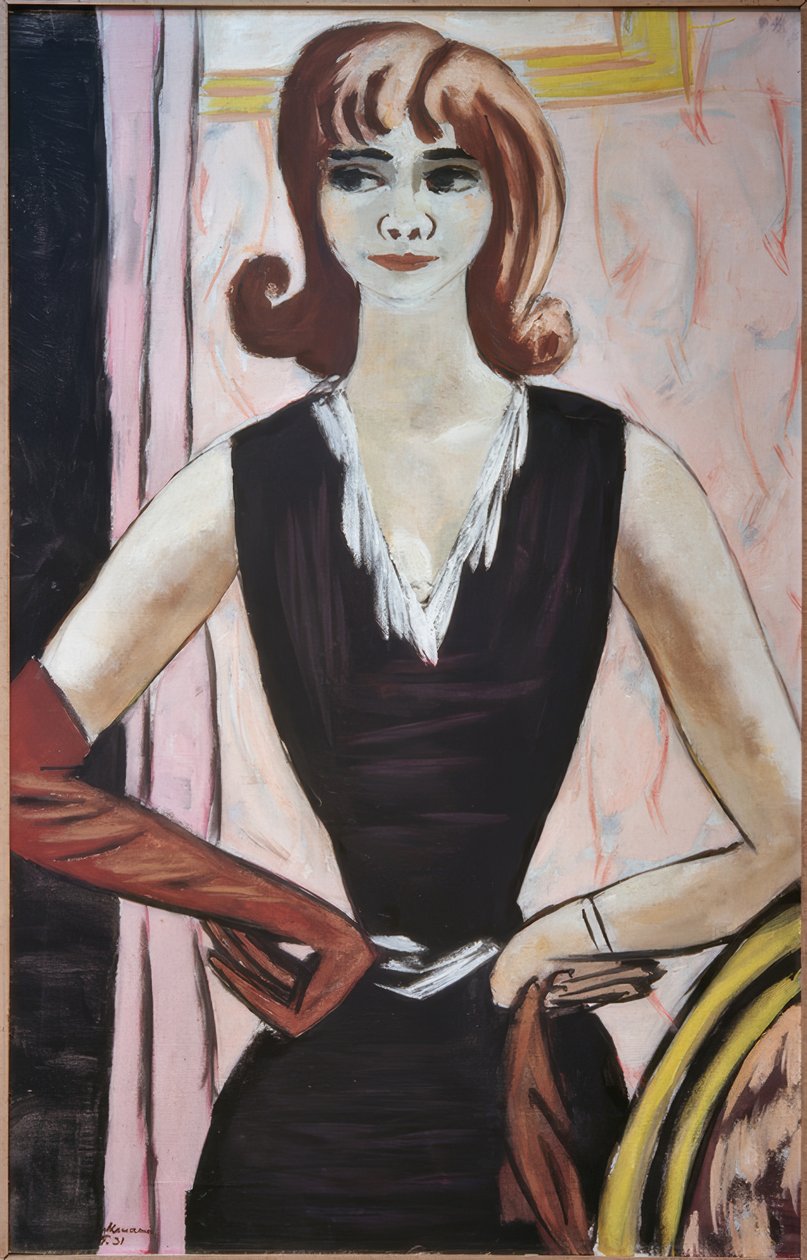 Portrett av Quappi i rosa og lilla av Max Beckmann