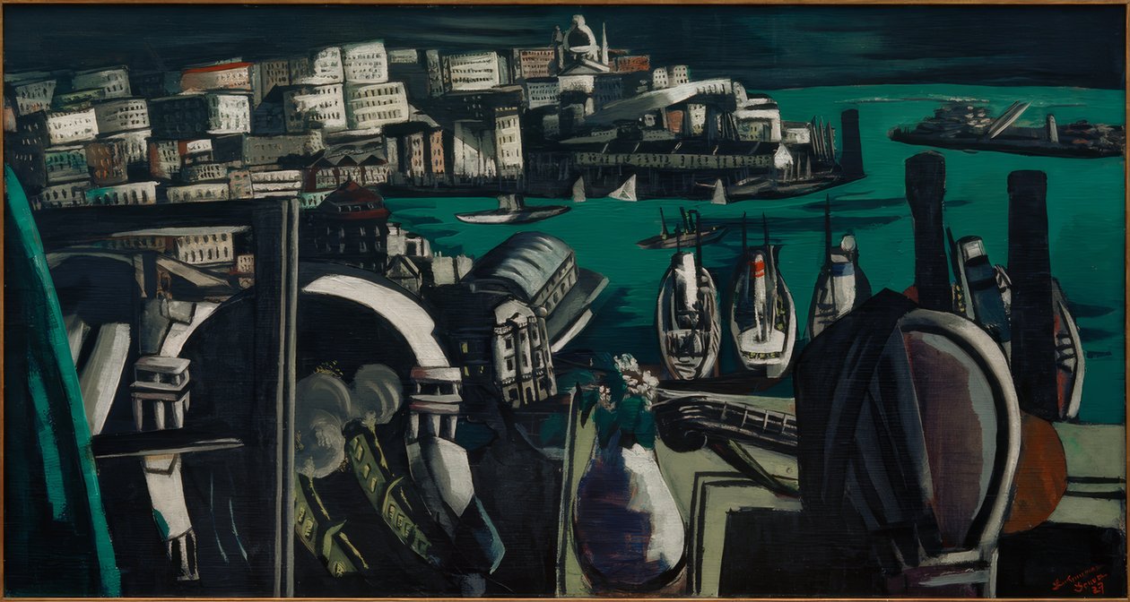 Utsikt over Genova: Havnen i Genova av Max Beckmann