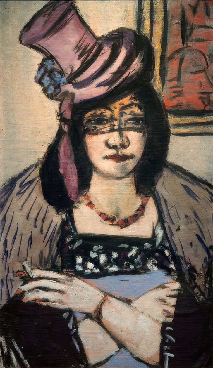 Dame med hatt og slør av Max Beckmann