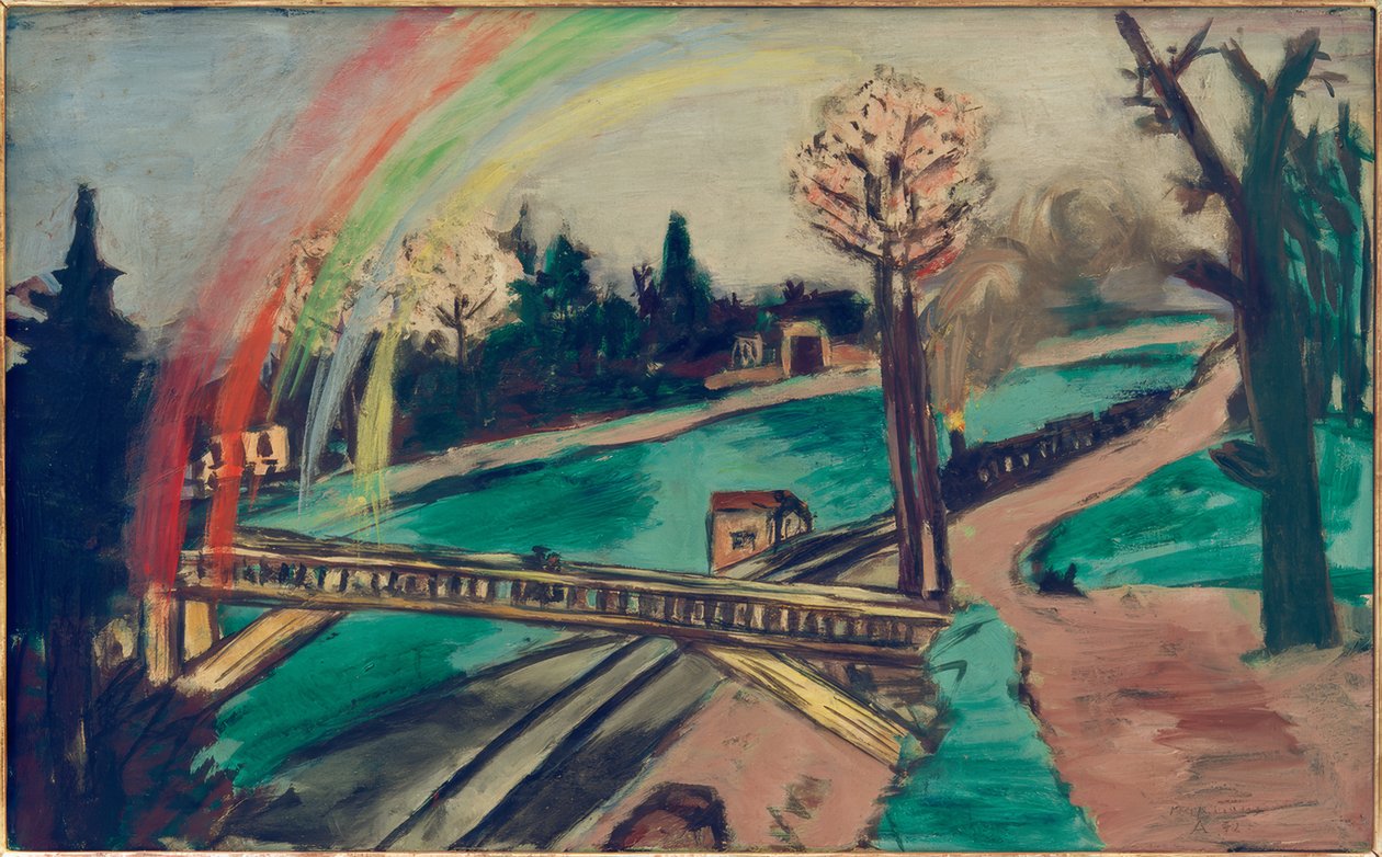 Jernbanelandskap med regnbue av Max Beckmann