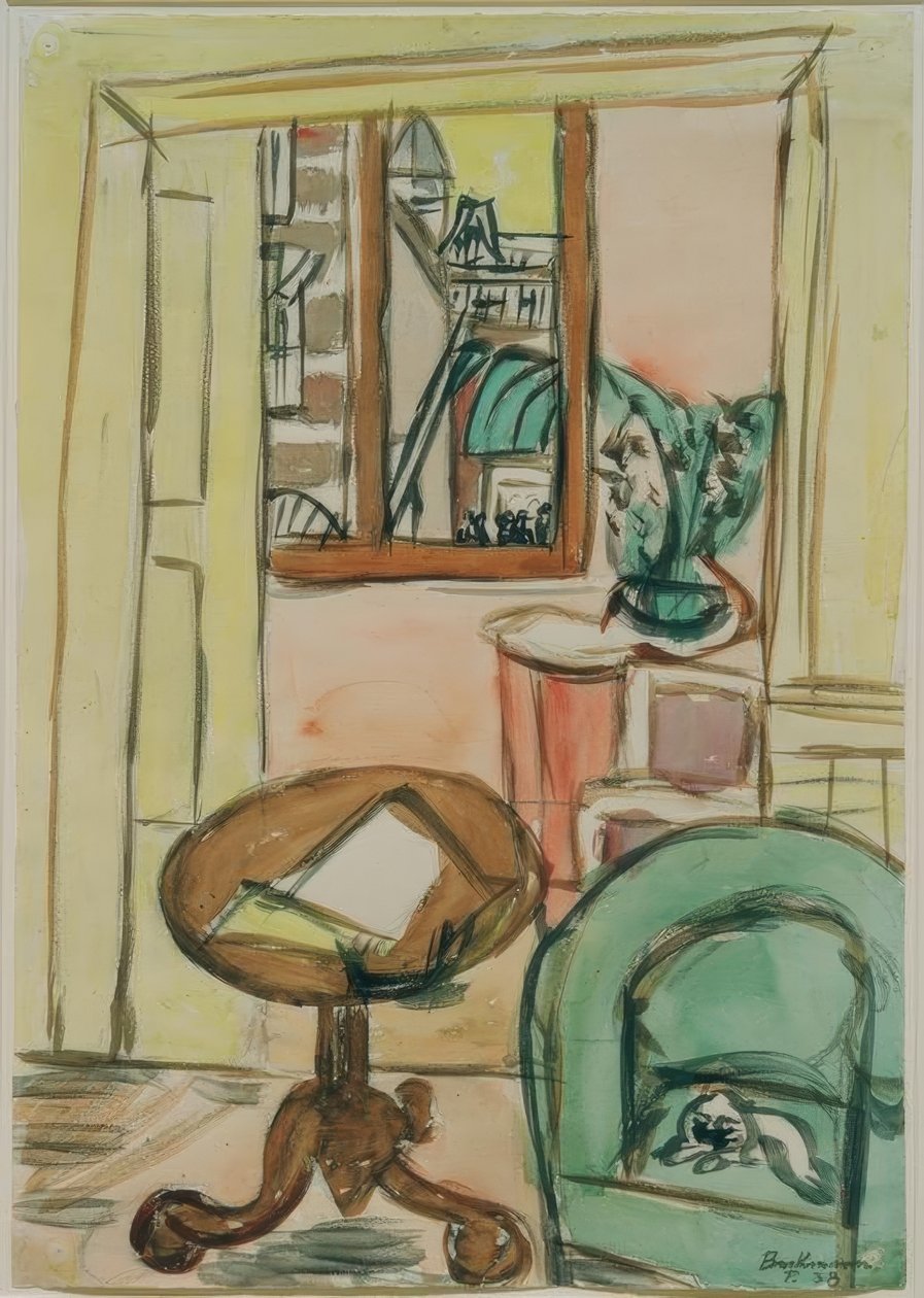 Interiør med rundt bord av Max Beckmann
