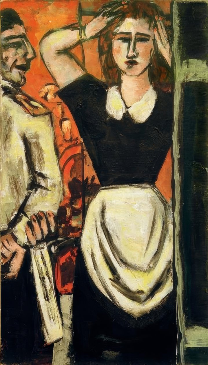Servitør og garderobepike av Max Beckmann