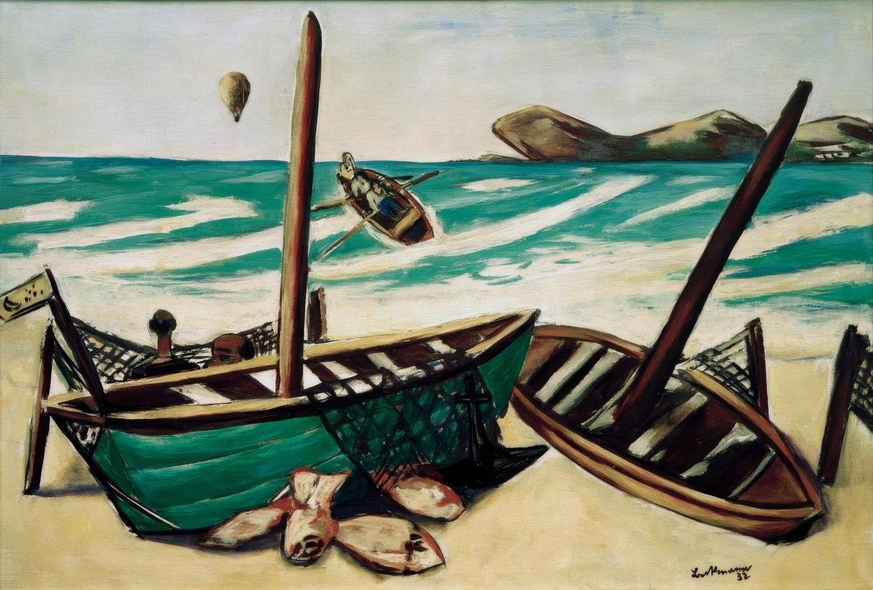 Kystlandskap med ballong av Max Beckmann