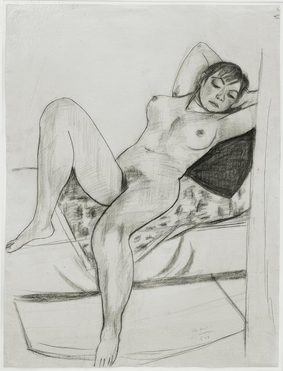Liggende naken kvinne av Max Beckmann