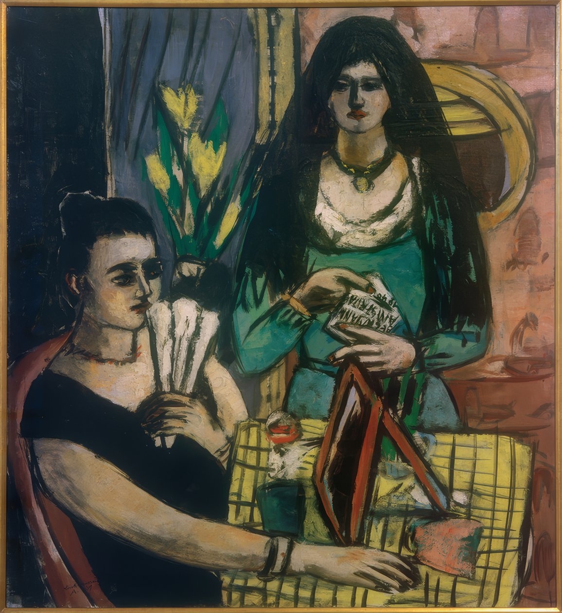 Jente i svart på grønt av Max Beckmann