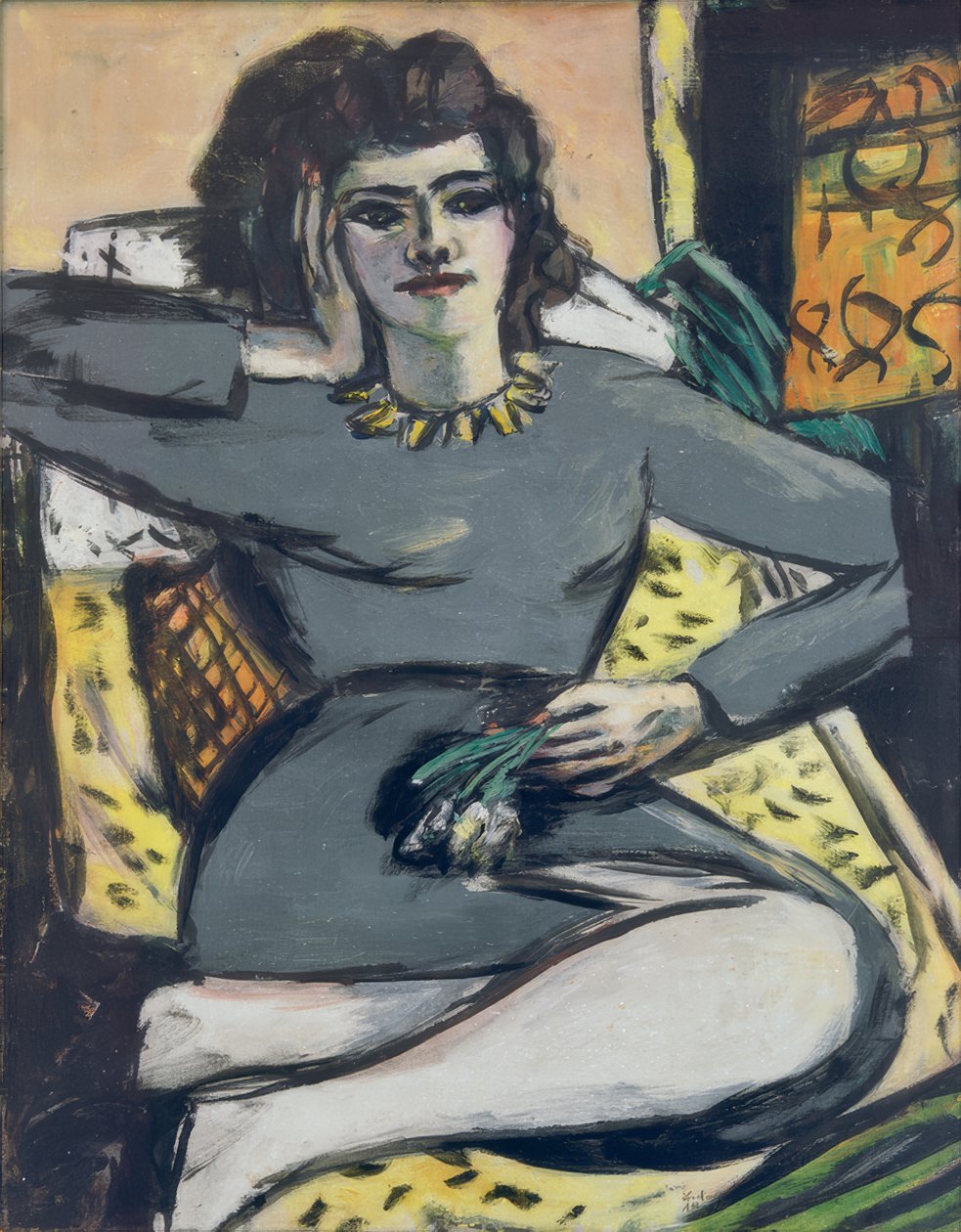 Hvilende kvinne med nelliker, Portrett Quappi av Max Beckmann