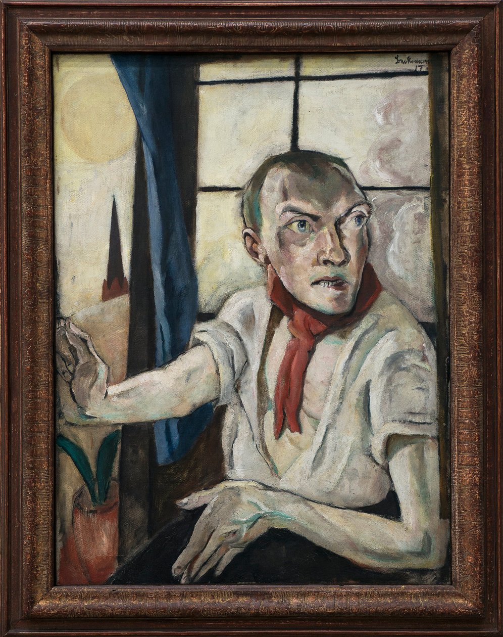 Selvportrett med rødt skjerf av Max Beckmann