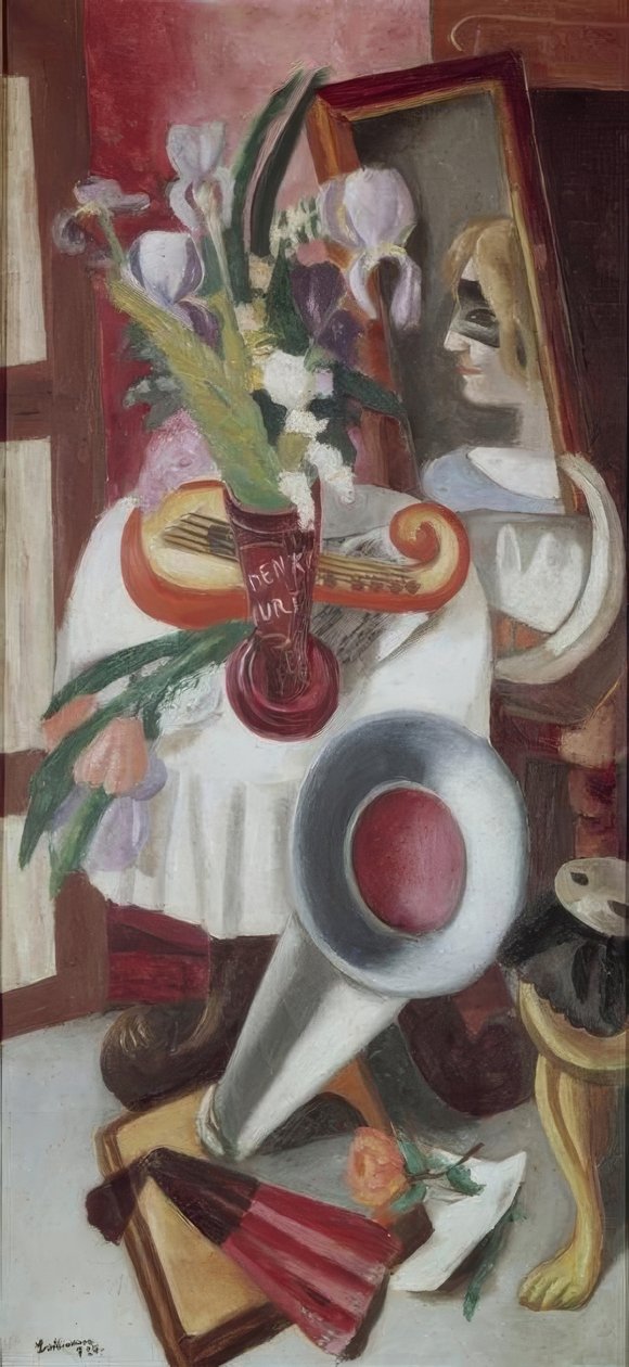 Stilleben med grammofon og iris av Max Beckmann