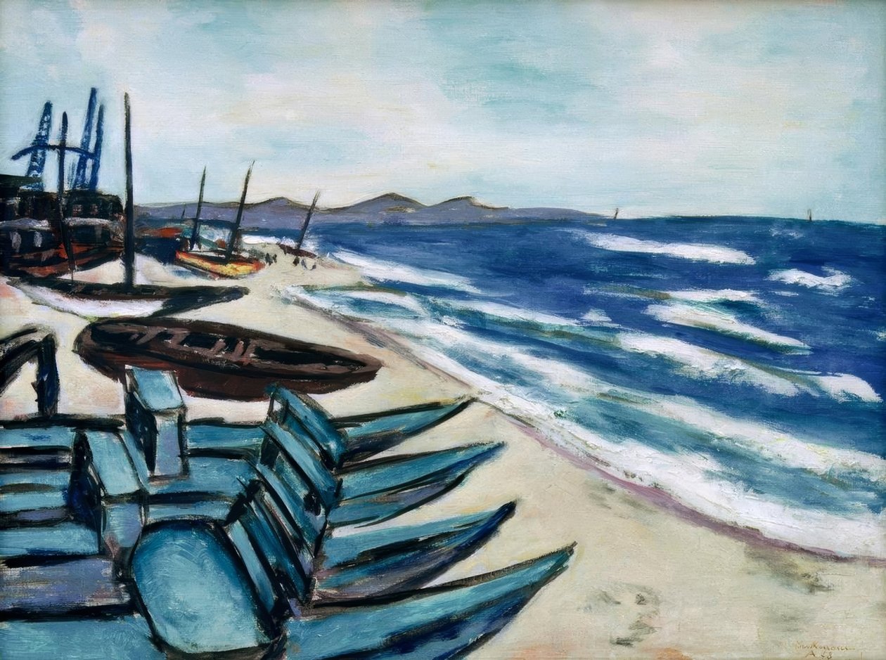 Strand med båter på rivieraen av Max Beckmann