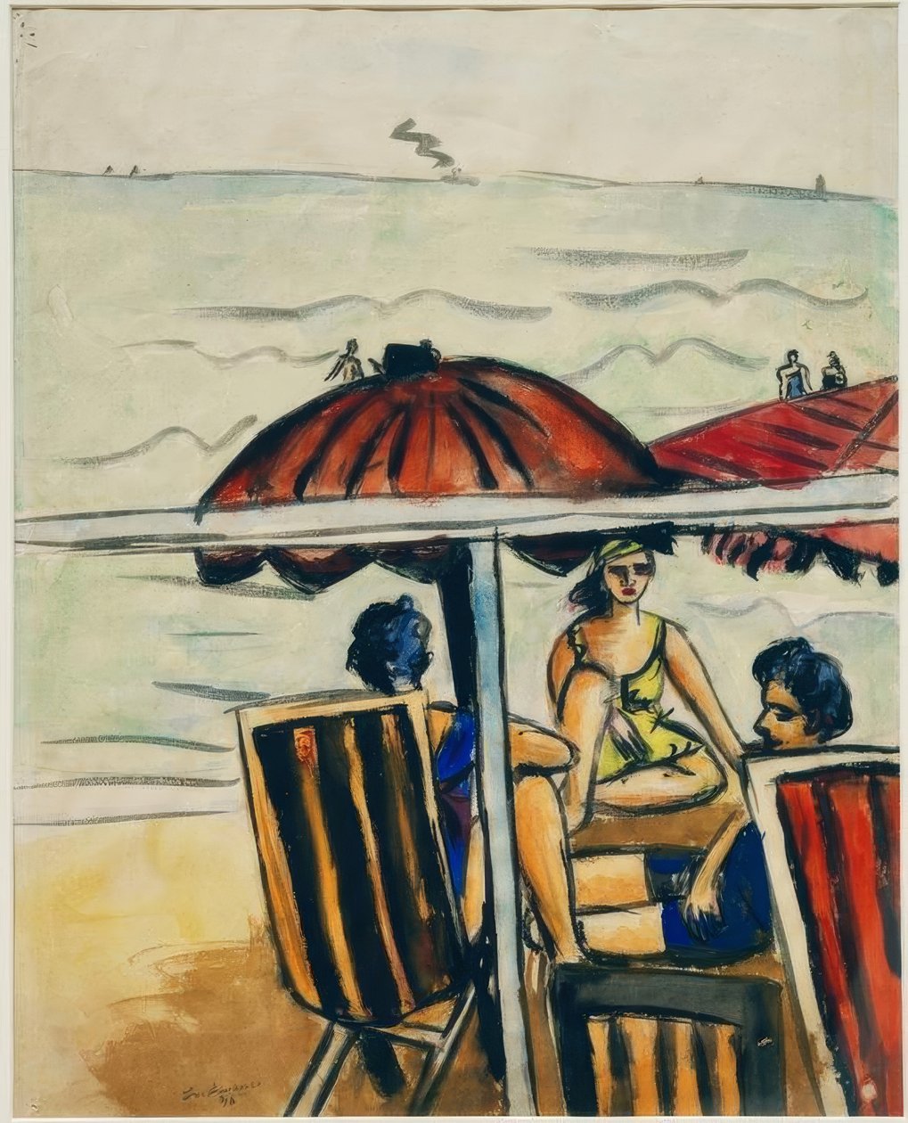 Strandscene med paraplyer av Max Beckmann