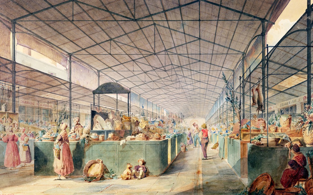 Interiør i Les Halles, 1835 av Max Berthelin