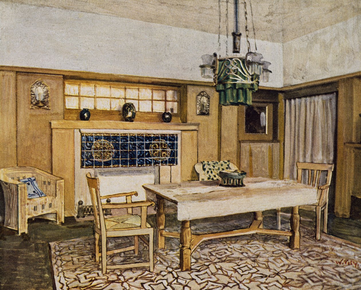 Spisestue i Karlsruhe, 1900-tallet (tegning) av Max Laeuger