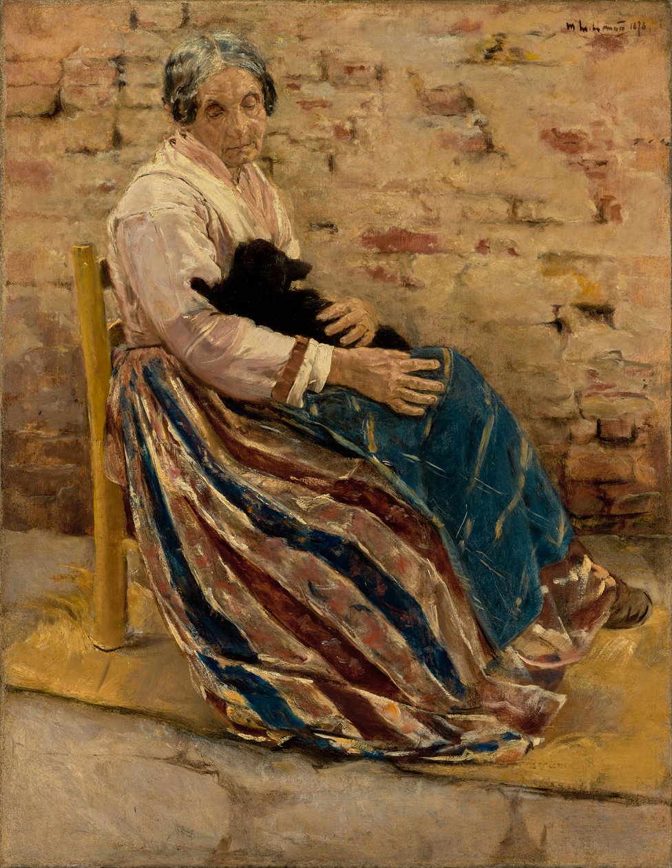 En gammel kvinne med katt av Max Liebermann