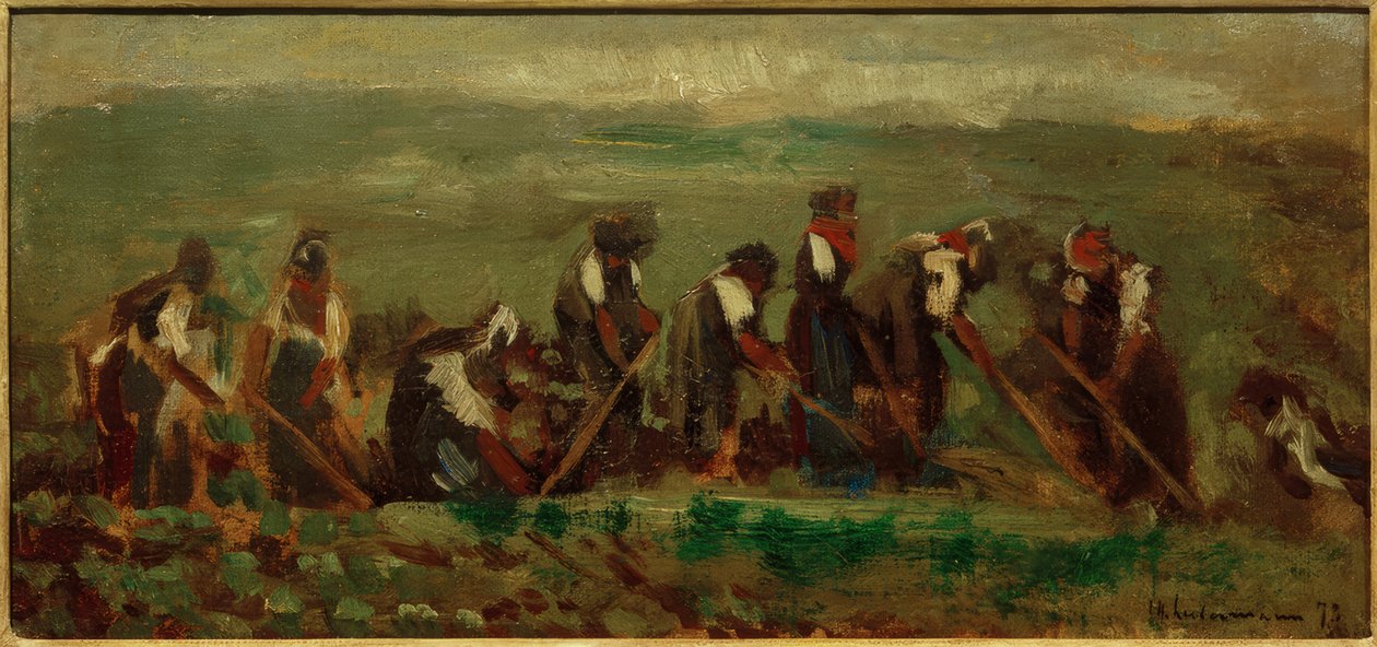 Arbeidere i betefeltet - sammensetningsstudie av Max Liebermann