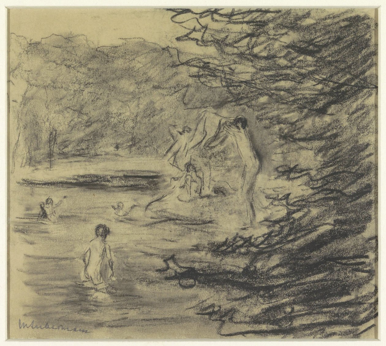 Badende gutter i skogdam av Max Liebermann
