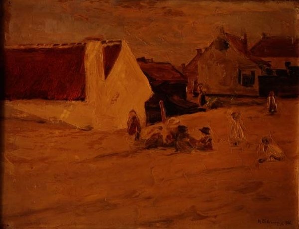 Barn som leker i en landsby av Max Liebermann