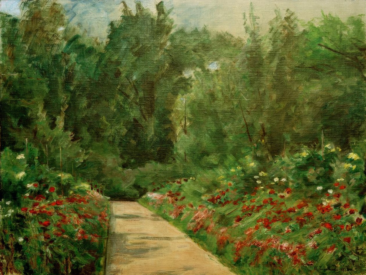 Hagebed med sti og blomster av Max Liebermann