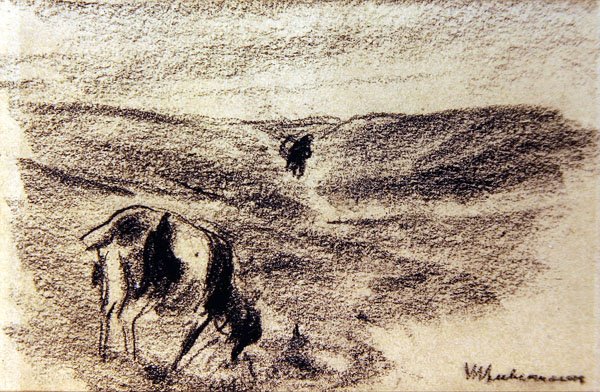 Goat Nibbling, ca. 1890 (grafitt på papir) av Max Liebermann