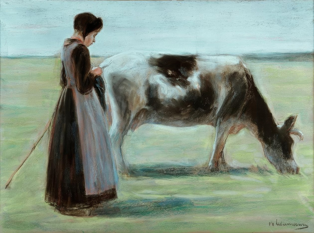 Jente med ku av Max Liebermann