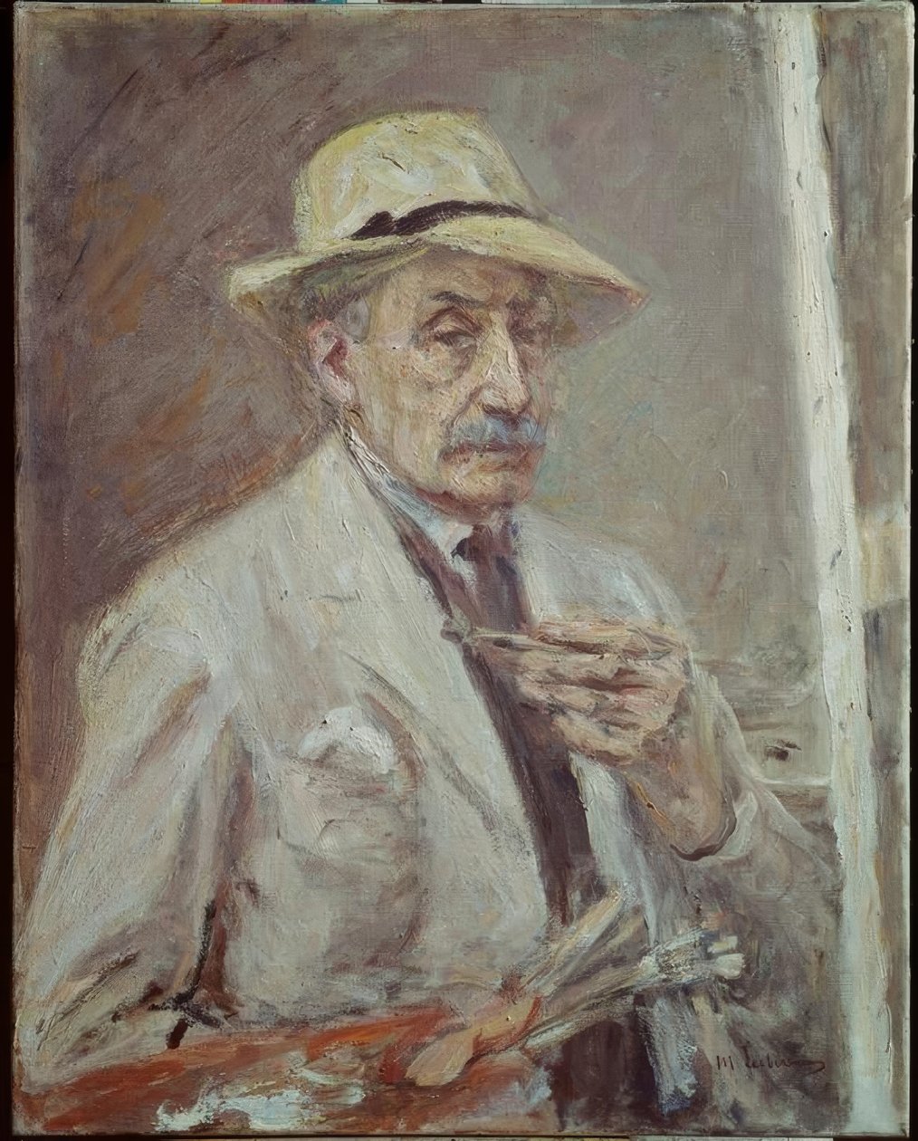 Selvportrett med frakk og hatt av Max Liebermann