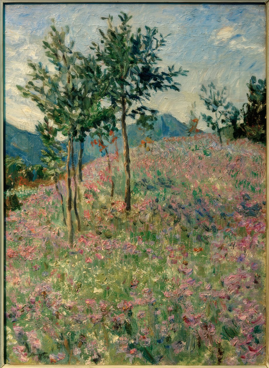 Fjelllandskap med phacelia-felt av Max Slevogt